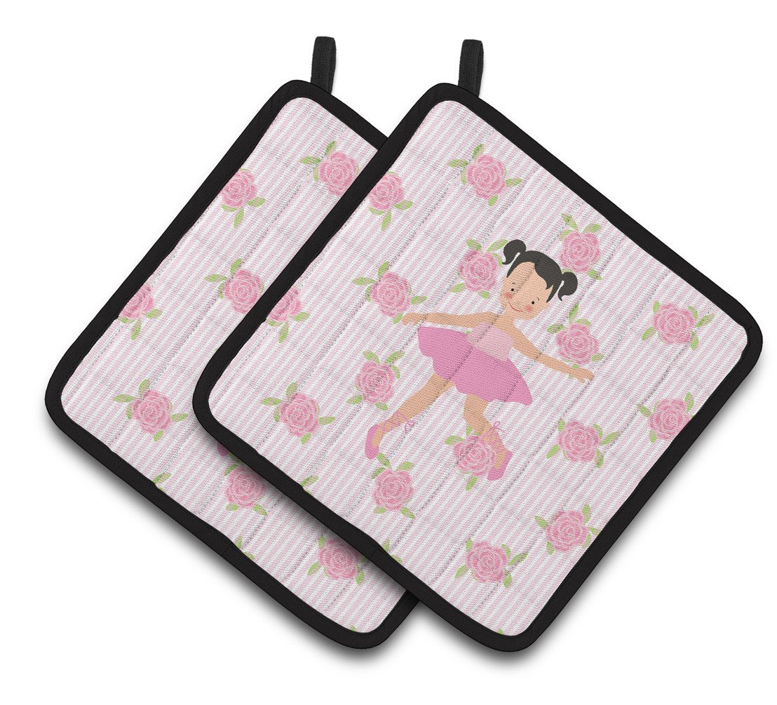 Ballerina Black Hair Ponytails Pair of Pot Holders BB5187PTHD