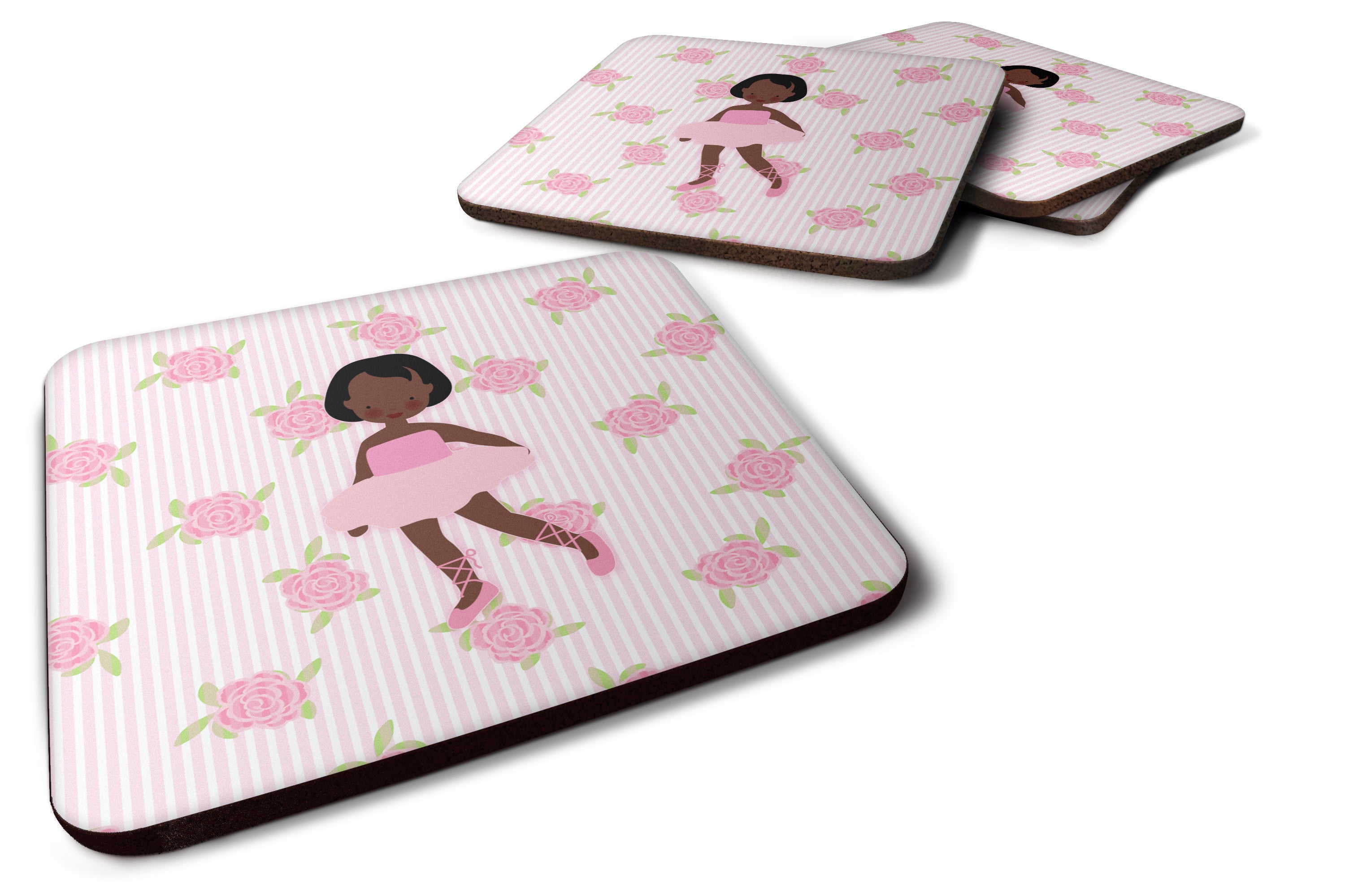 Ballerina African American Short Hair Foam Coaster Set of 4 BB5190FC