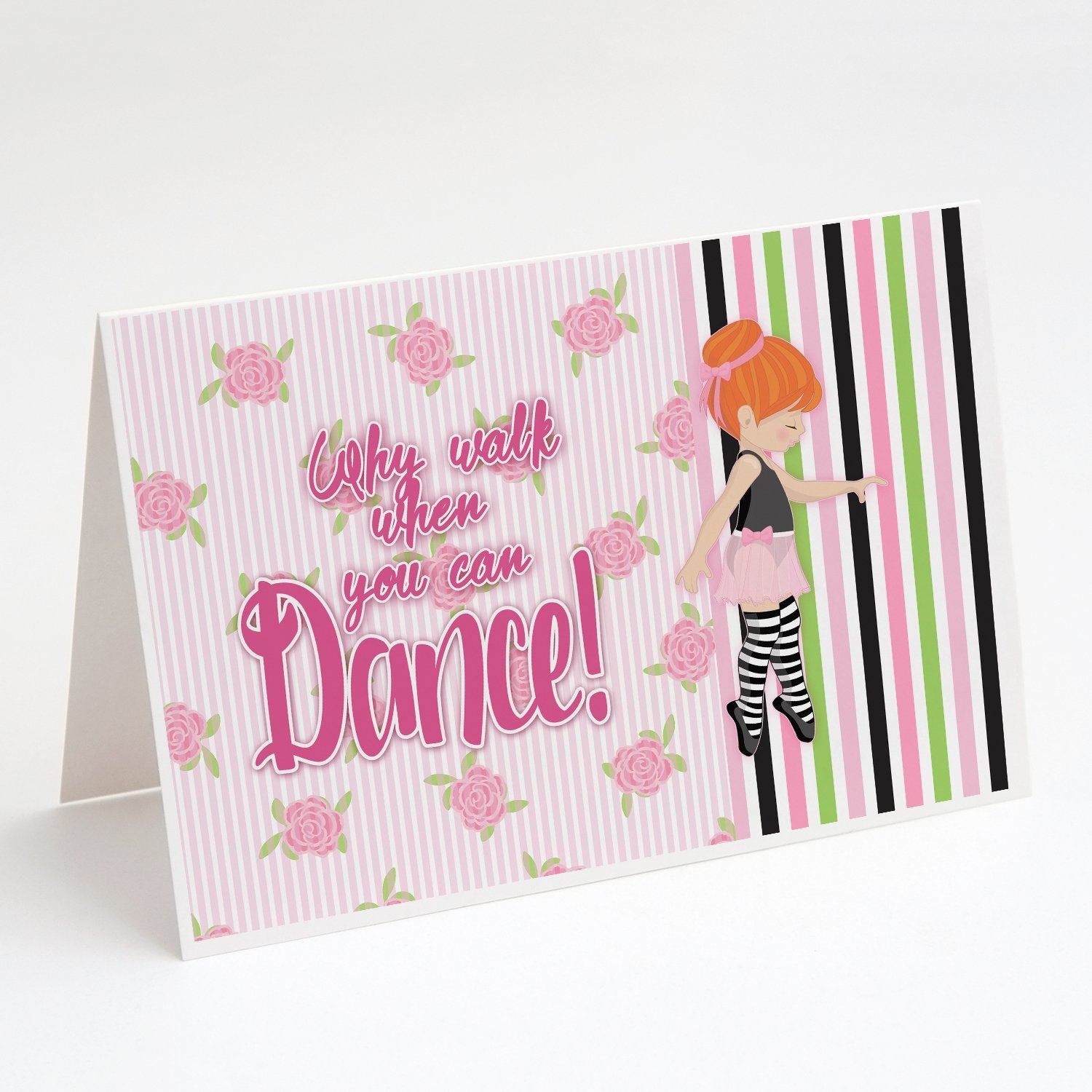 Ballet Dance Stripes Red Hair Greeting Cards and Envelopes Pack of 8