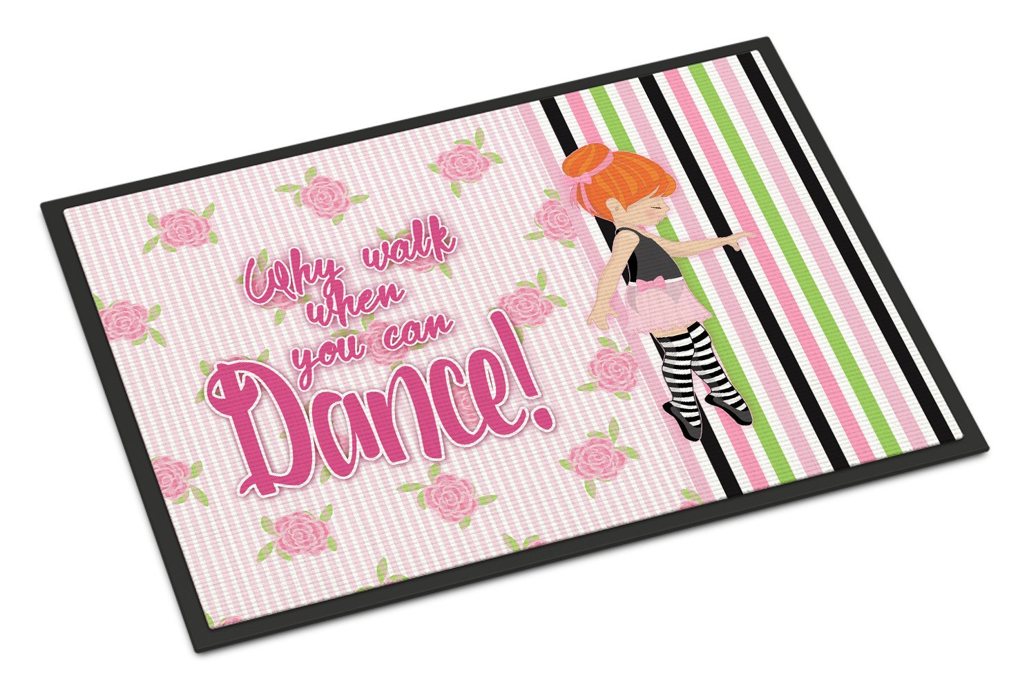 Ballet Dance Stripes Red Hair Indoor or Outdoor Mat 24x36 BB5399JMAT