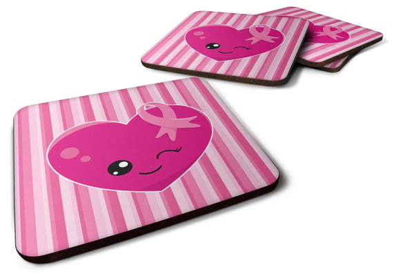 Breast Cancer Awareness Ribbon Heart Foam Coaster Set of 4 BB6982FC - the-store.com