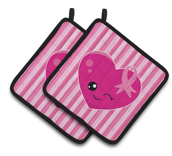 Breast Cancer Awareness Ribbon Heart Pair of Pot Holders BB6982PTHD by Caroline's Treasures