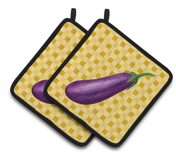 Eggplant on Basketweave Pair of Pot Holders BB7200PTHD by Caroline's Treasures