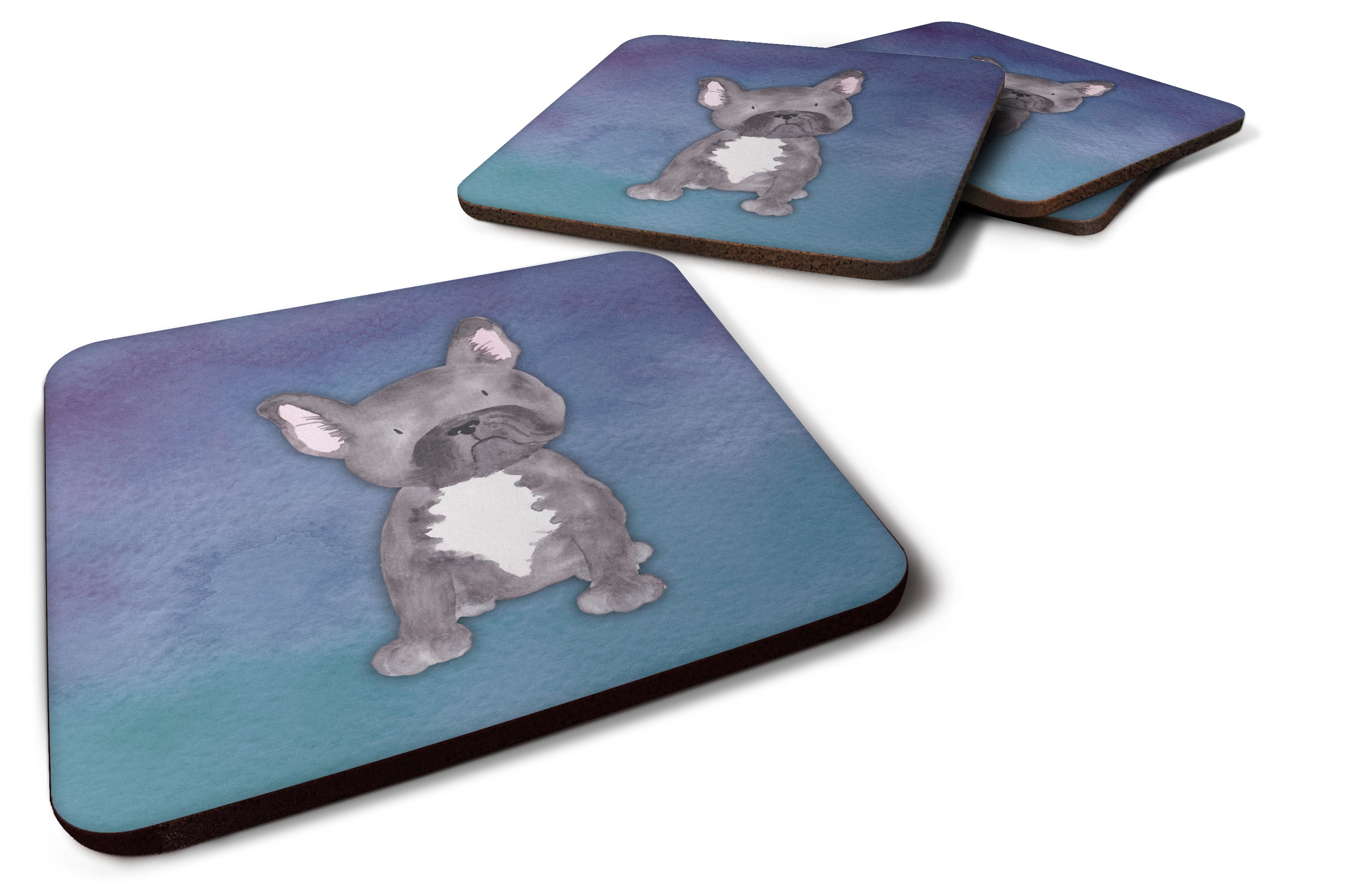 French+Bulldog+Watercolor+Foam+Coaster+Set+of+4+BB7395FC+-+the-store.com