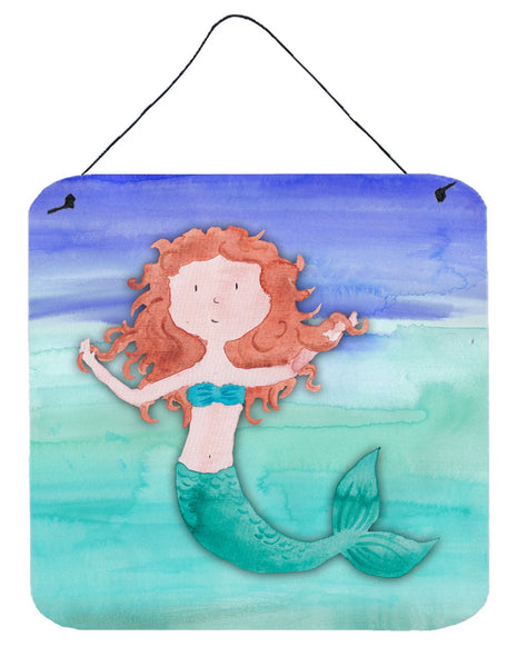 Ginger Mermaid Watercolor Wall or Door Hanging Prints BB7421DS66 by Caroline's Treasures