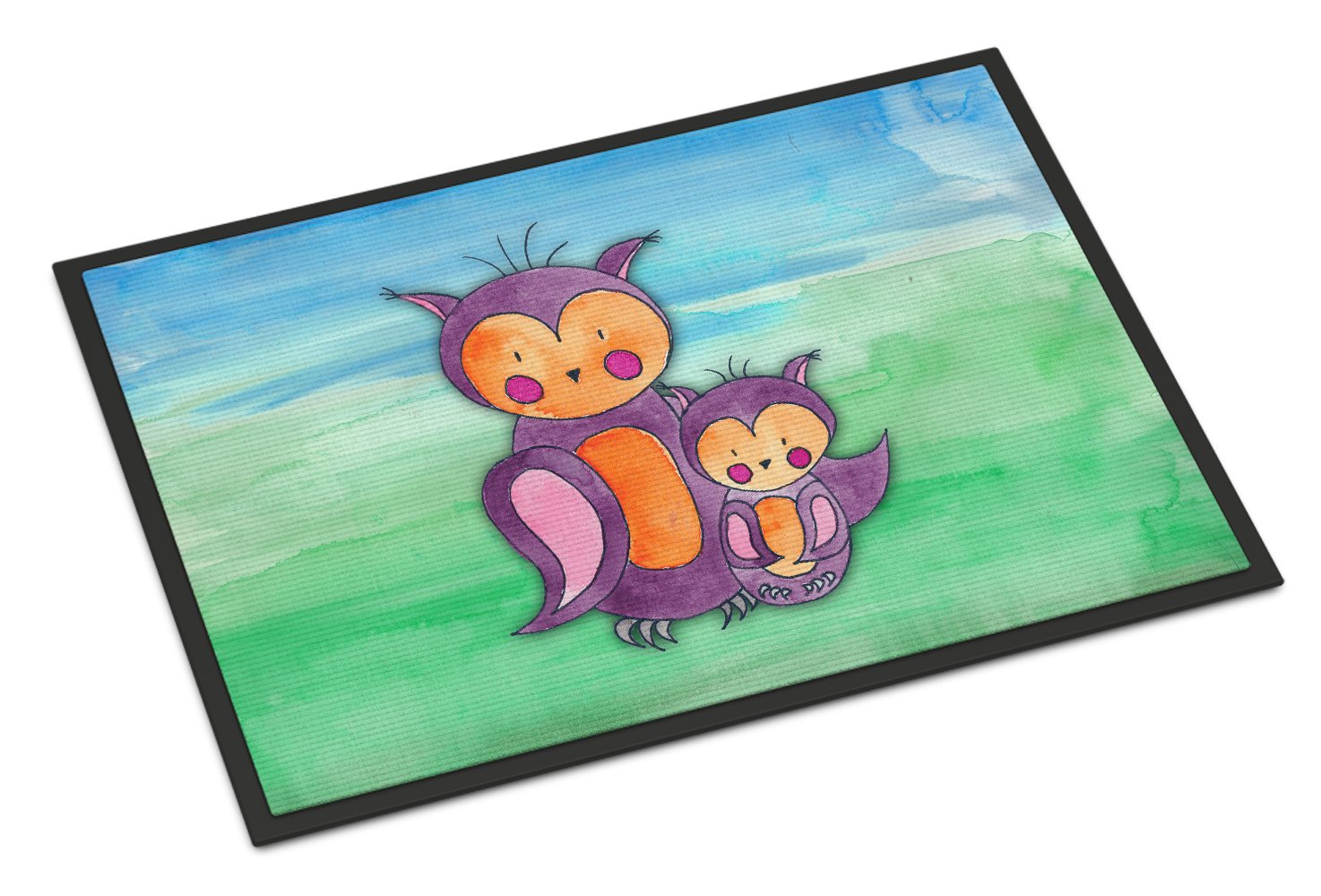 Momma and Baby Owl Watercolor Indoor or Outdoor Mat 24x36 BB7430JMAT