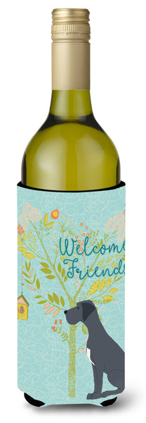 Welcome Friends Black Great Dane Wine Bottle Beverge Insulator Hugger BB7587LITERK by Caroline's Treasures