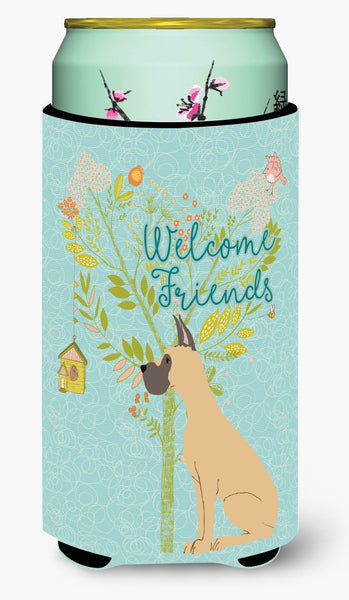 Welcome Friends Fawn Great Dane Cropped Ears Tall Boy Beverage Insulator Hugger BB7589TBC by Caroline's Treasures