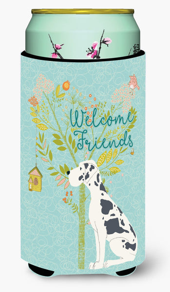 Welcome Friends Harlequin Great Dane Tall Boy Beverage Insulator Hugger BB7590TBC by Caroline's Treasures