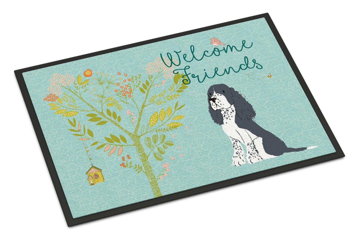 Welcome Friends Black Springer Spaniel Indoor or Outdoor Mat 24x36 BB7621JMAT