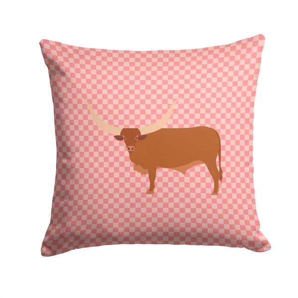 Ankole-Watusu Cow Pink Check Fabric Decorative Pillow BB7823PW1414 - the-store.com