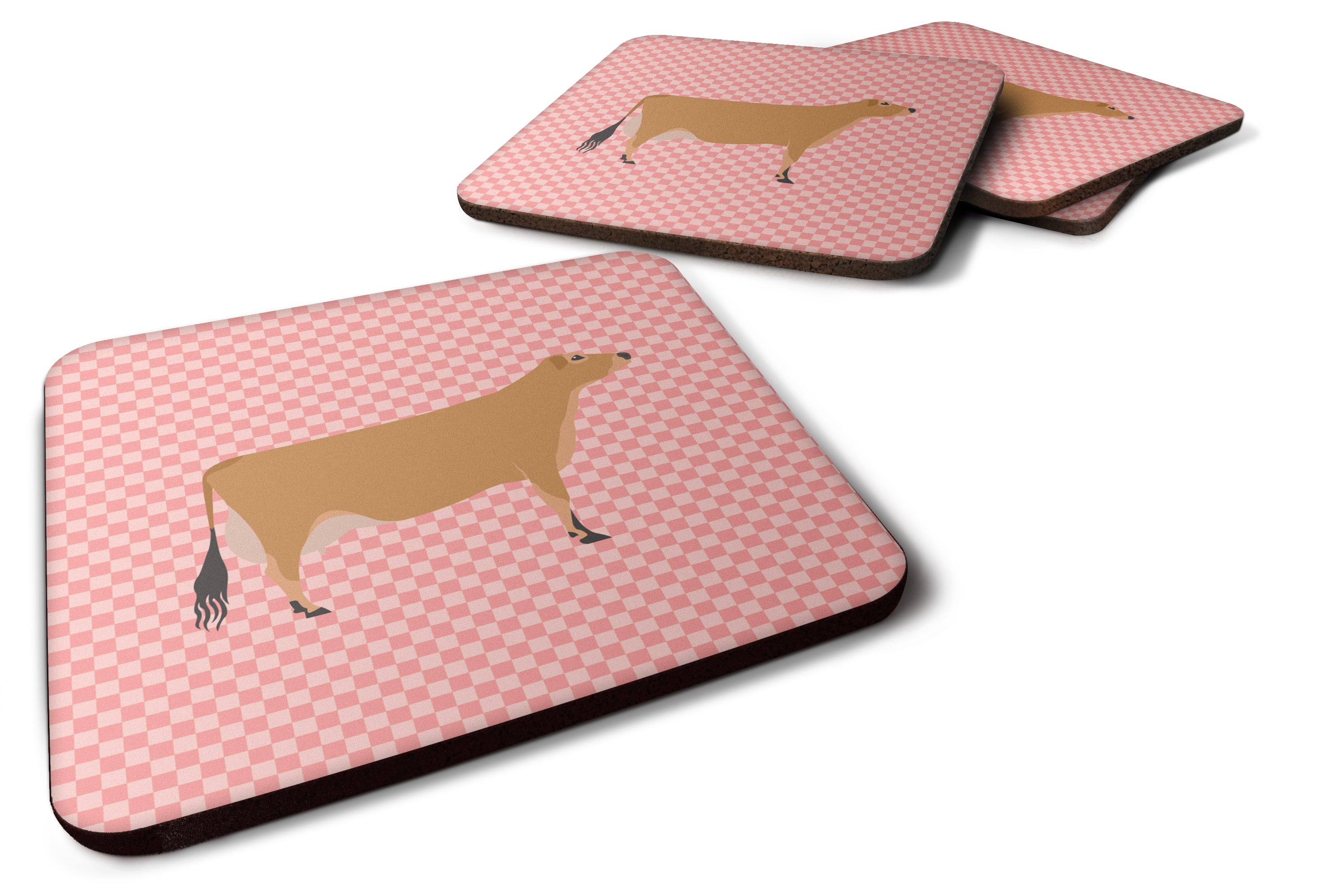 Jersey Cow Pink Check Foam Coaster Set of 4 BB7829FC