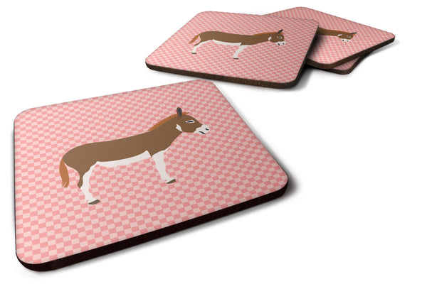 Miniature Mediterranian Donkey Pink Check Foam Coaster Set of 4 BB7847FC - the-store.com