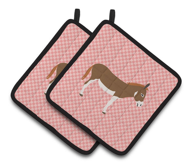 Miniature Mediterranian Donkey Pink Check Pair of Pot Holders BB7847PTHD by Caroline's Treasures