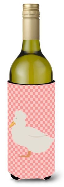 Crested Duck Pink Check Wine Bottle Beverge Insulator Hugger BB7857LITERK by Caroline's Treasures