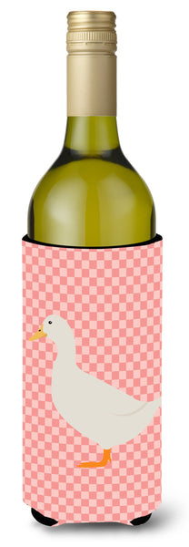 American Pekin Duck Pink Check Wine Bottle Beverge Insulator Hugger BB7860LITERK by Caroline's Treasures