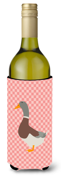 Saxony Sachsenente Duck Pink Check Wine Bottle Beverge Insulator Hugger BB7863LITERK by Caroline's Treasures