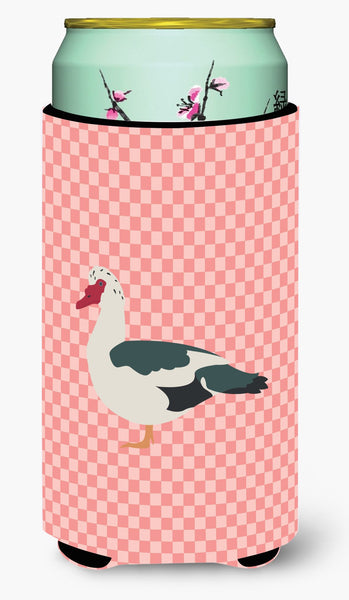 Muscovy Duck Pink Check Tall Boy Beverage Insulator Hugger BB7864TBC by Caroline's Treasures