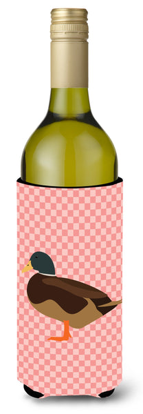 Silver Bantam Duck Pink Check Wine Bottle Beverge Insulator Hugger BB7867LITERK by Caroline's Treasures