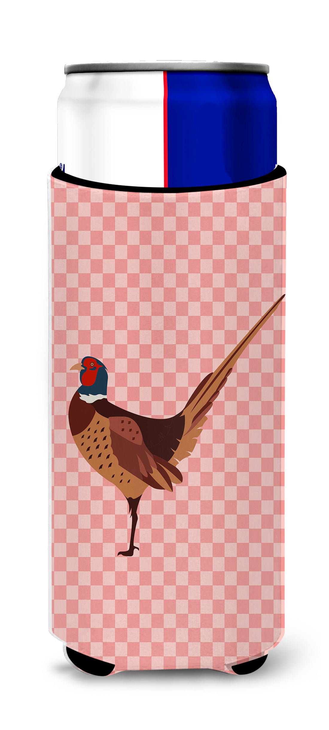 Ring-necked Common Pheasant Pink Check Michelob Ultra Hugger for slim cans