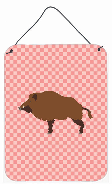 Wild Boar Pig Pink Check Wall or Door Hanging Prints BB7936DS1216 by Caroline's Treasures