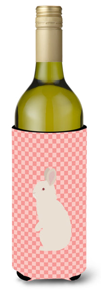 New Zealand White Rabbit Pink Check Wine Bottle Beverge Insulator Hugger BB7965LITERK by Caroline's Treasures