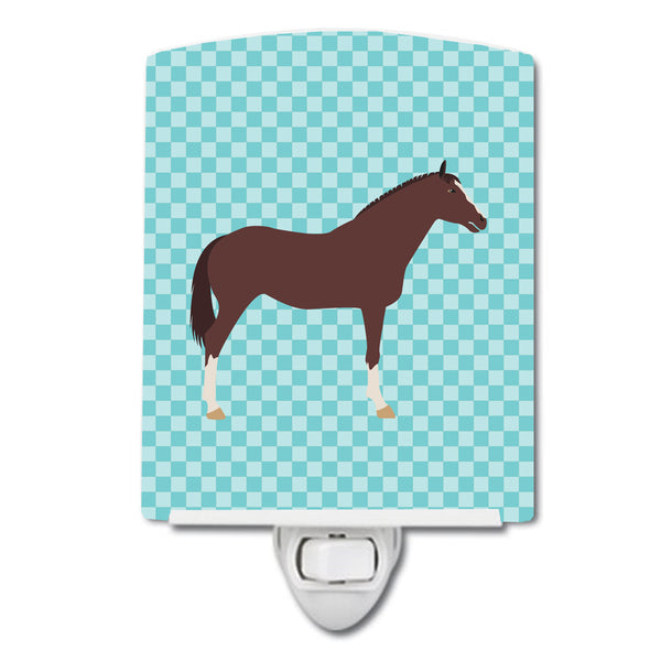 English Thoroughbred Horse Blue Check Ceramic Night Light BB8087CNL - the-store.com