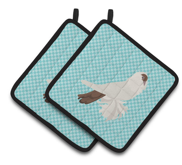 German Helmet Pigeon Blue Check Pair of Pot Holders BB8118PTHD by Caroline's Treasures