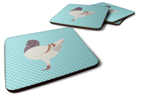 German Modena Pigeon Blue Check Foam Coaster Set of 4 BB8123FC - the-store.com