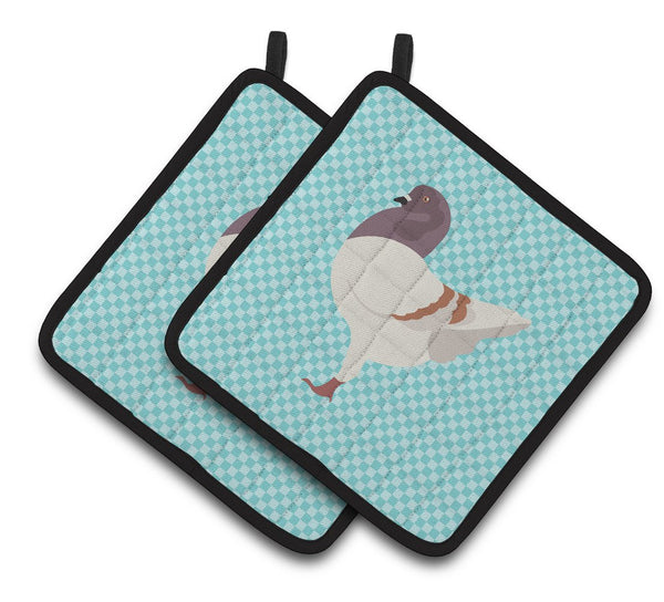 German Modena Pigeon Blue Check Pair of Pot Holders BB8123PTHD by Caroline's Treasures