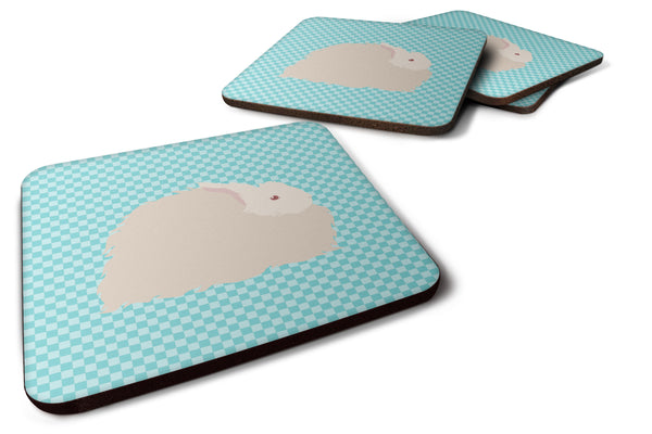 Fluffy Angora Rabbit Blue Check Foam Coaster Set of 4 BB8133FC - the-store.com