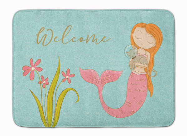 Mermaid with Cat Welcome Machine Washable Memory Foam Mat BB8548RUG - the-store.com