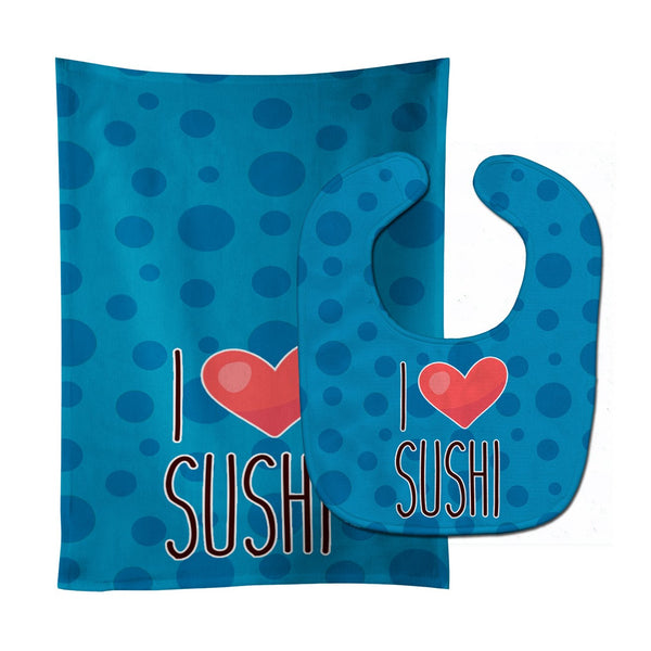 I Love Sushi Baby Bib & Burp Cloth BB8811STBU by Caroline's Treasures