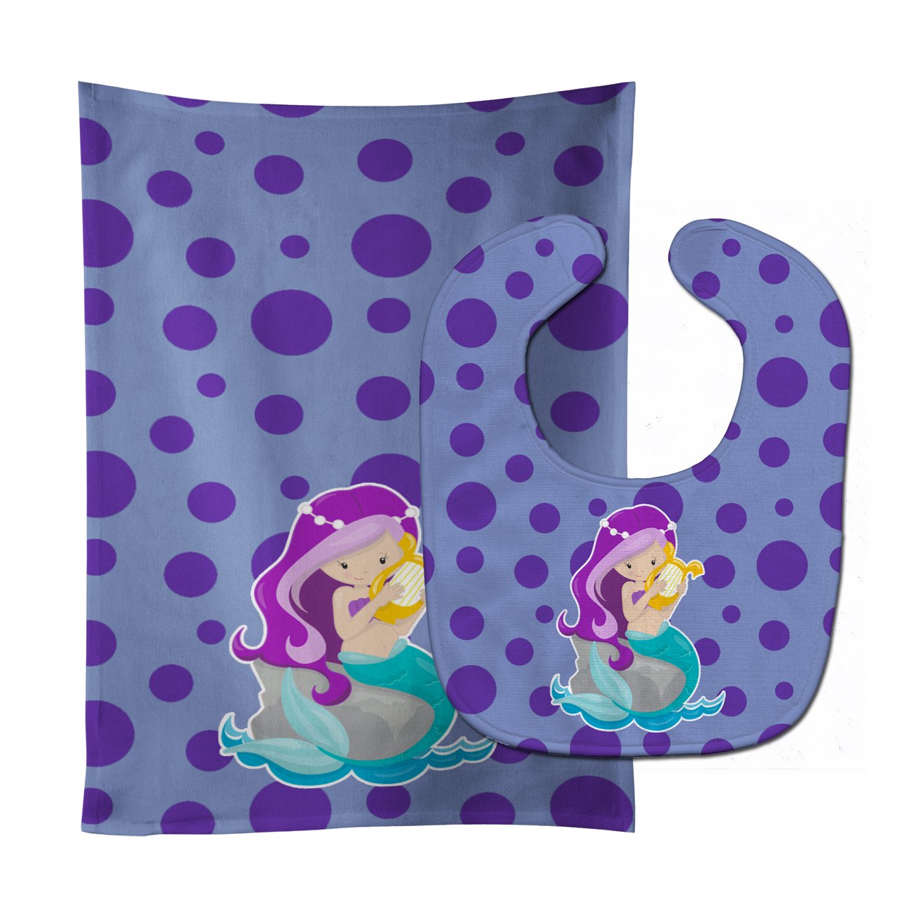 Beach Mermaid Purple Hair Grace Baby Bib & Burp Cloth BB8827STBU