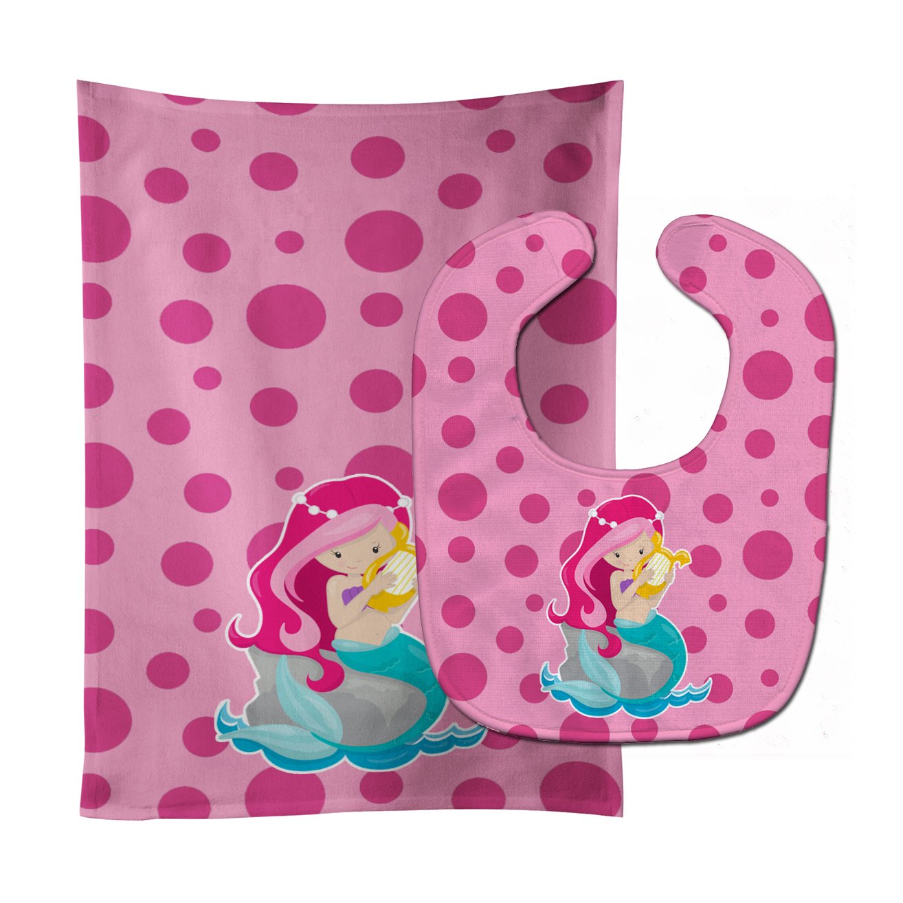 Beach Mermaid Pink Hair Pamela Baby Bib & Burp Cloth BB8828STBU