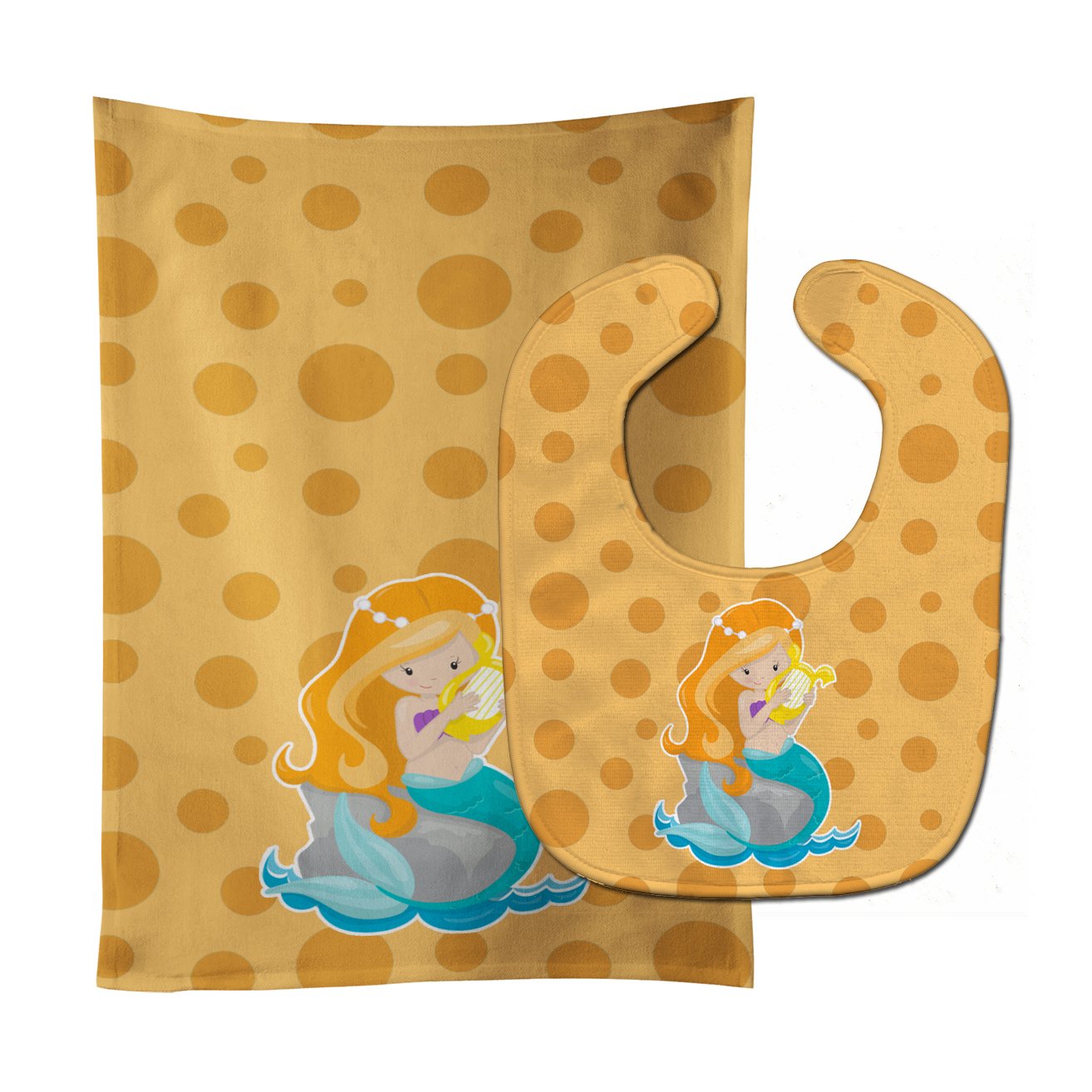 Beach Mermaid Ginger Hair Laurie Baby Bib & Burp Cloth BB8829STBU