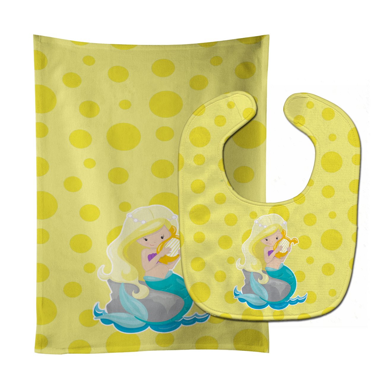 Beach Mermaid Blonde Hair Toni Baby Bib & Burp Cloth BB8830STBU