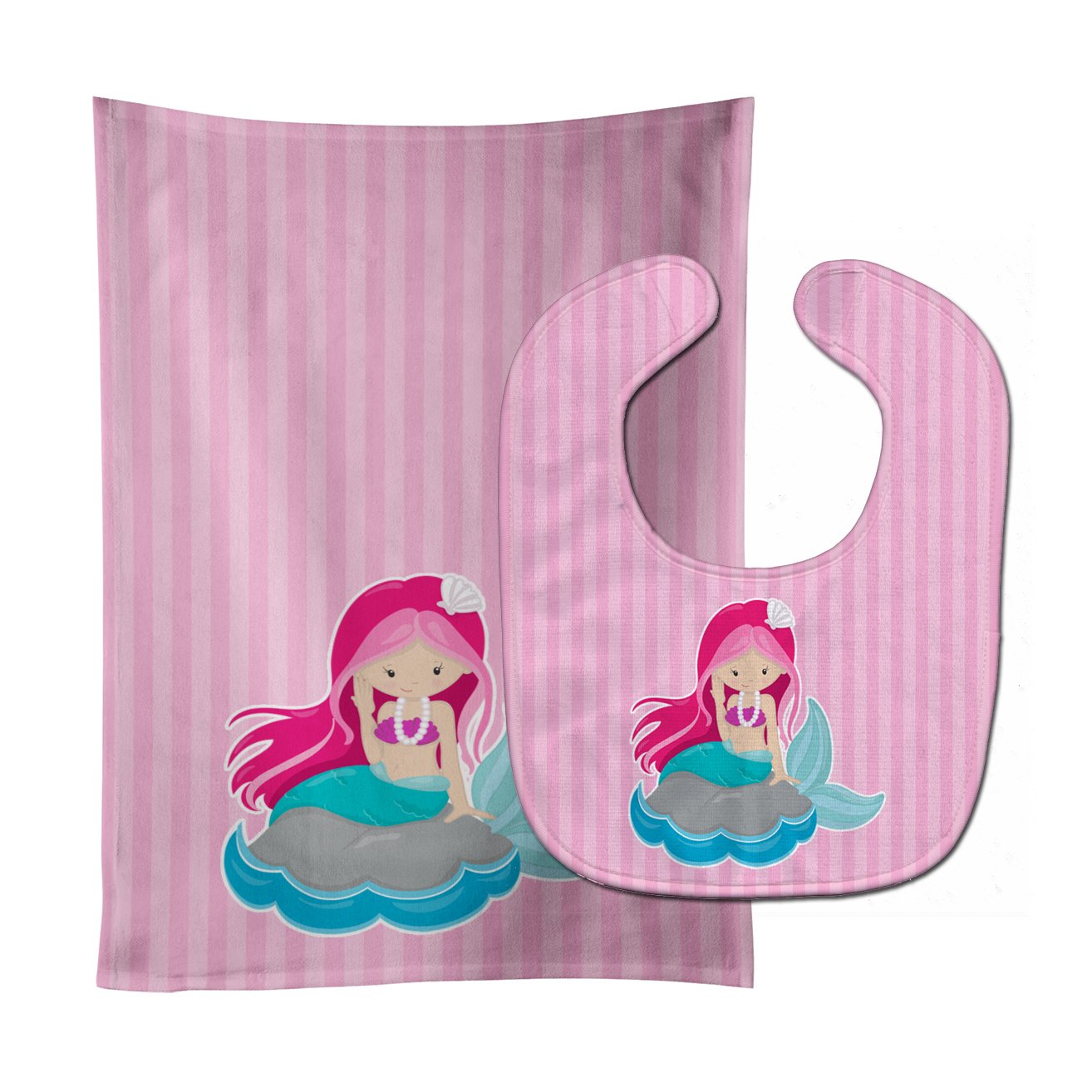 Beach Mermaid Pink Hair #3 Baby Bib & Burp Cloth BB8832STBU