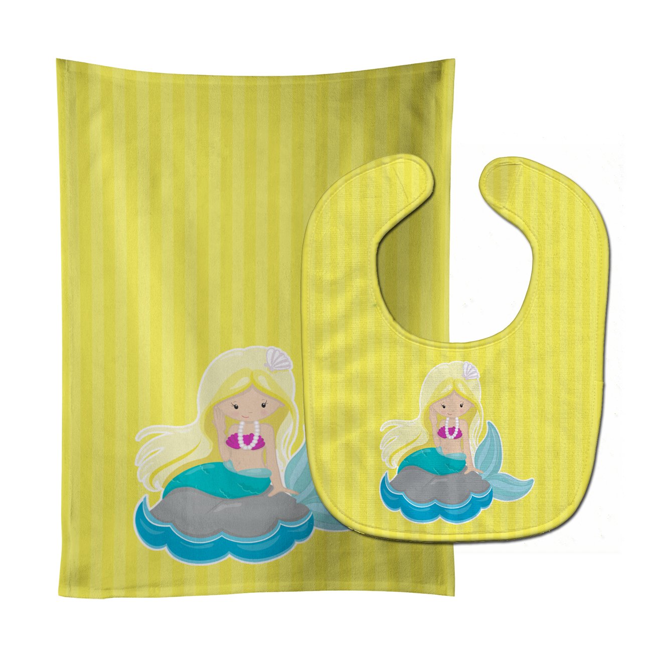 Beach Mermaid Blonde Hair #2 Baby Bib & Burp Cloth BB8833STBU