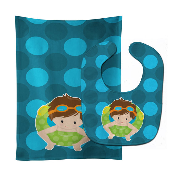 Summer Pool Boy in Tube Brunette Baby Bib & Burp Cloth BB8996STBU by Caroline's Treasures