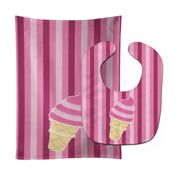 Ice Cream Cone Pink Swirl Baby Bib & Burp Cloth BB9065STBU by Caroline's Treasures