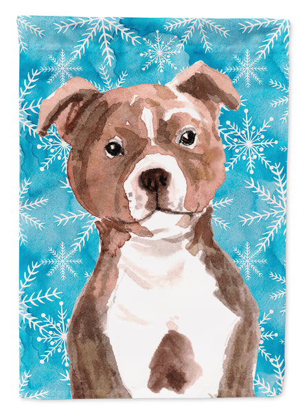 Red Staffie Bull Terrier Winter Flag Garden Size BB9462GF  the-store.com.