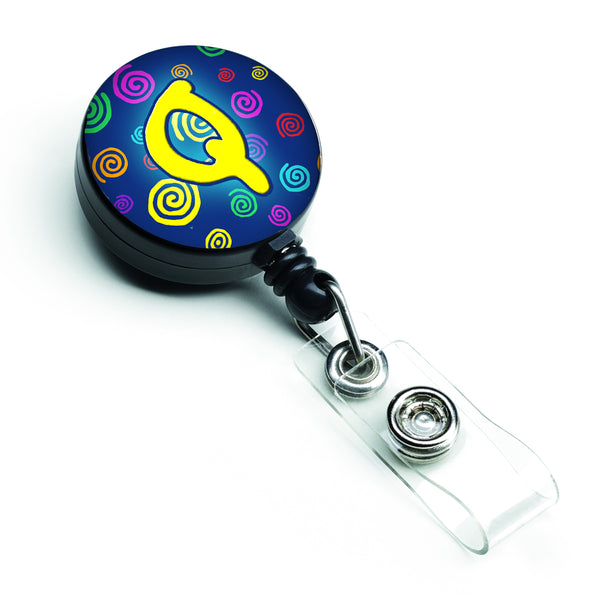 Letter Q Initial Monogram - Blue Swirls Retractable Badge Reel CJ1011-QBR  the-store.com.