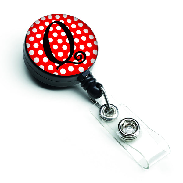 Letter Q Initial Monogram Red Black Polka Dots Retractable Badge Reel CJ1012-QBR  the-store.com.