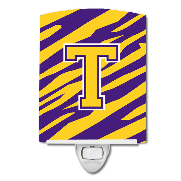Letter T Monogram - Tiger Stripe - Purple Gold Ceramic Night Light CJ1022-TCNL - the-store.com