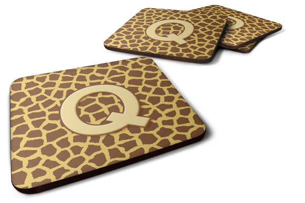 Set of 4 Monogram - Giraffe Foam Coasters Initial Letter Q - the-store.com