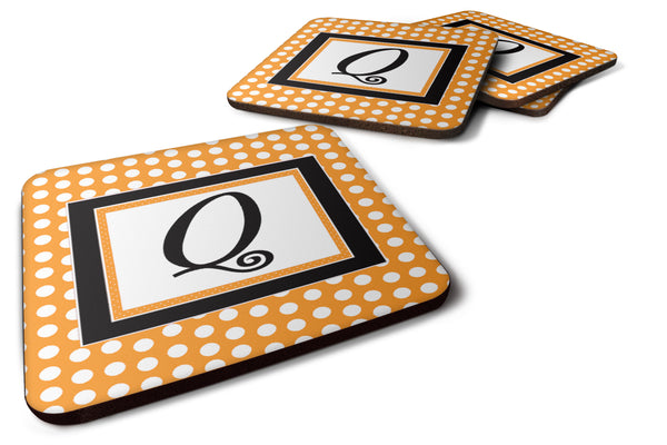 Set of 4 Monogram - Orange Polkadots Foam Coasters Initial Letter Q - the-store.com