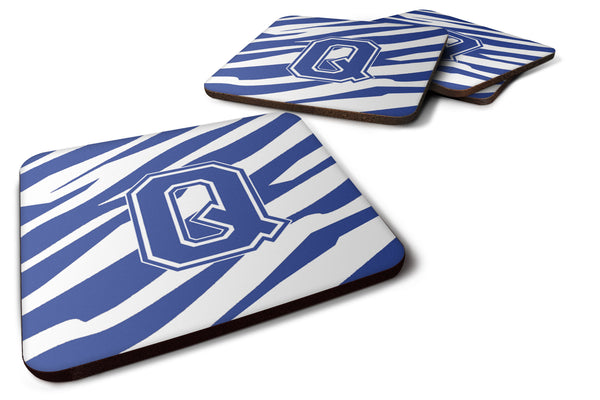 Set of 4 Monogram - Tiger Stripe Blue and White Foam Coasters Initial Letter Q - the-store.com