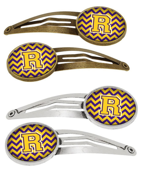 Letter R Chevron Purple and Gold Set of 4 Barrettes Hair Clips CJ1041-RHCS4 by Caroline's Treasures