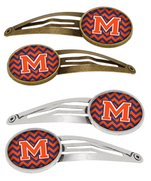 Letter M Chevron Orange and Blue Set of 4 Barrettes Hair Clips CJ1042-MHCS4 by Caroline's Treasures